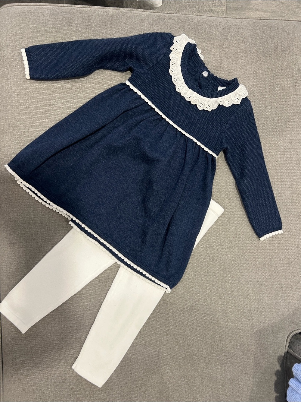Edgehill Collection Navy and White Knit Dress with White Leggings